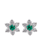 PAR DE FLOR ESMERALDA Y DIAMANTES 6 PÉTALOS