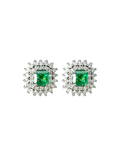 PAR DE ARETAS ESMERALDAS CUADRADAS DOBLE CLUSTER DIAMANTES OB