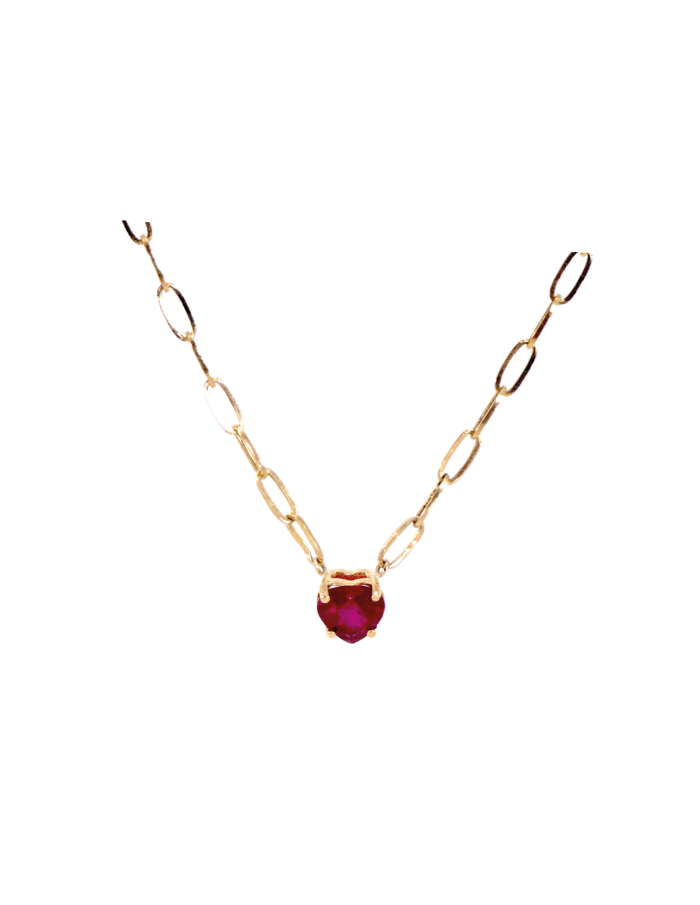 CADENA PAPERCLIP CORAZÓN RUBÍ