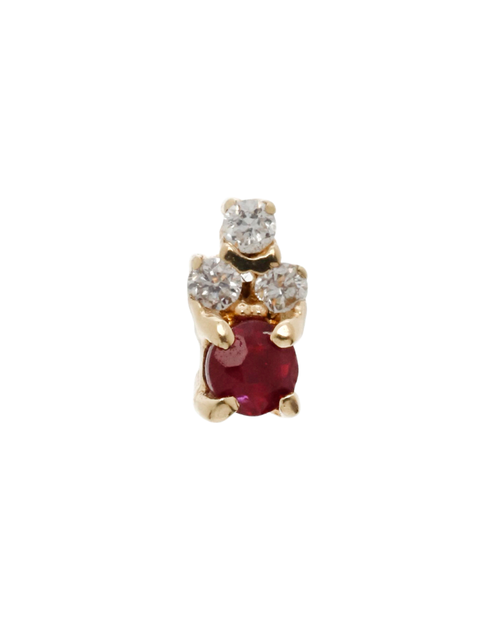 STUD RUBÍ Y 3 DIAMANTES