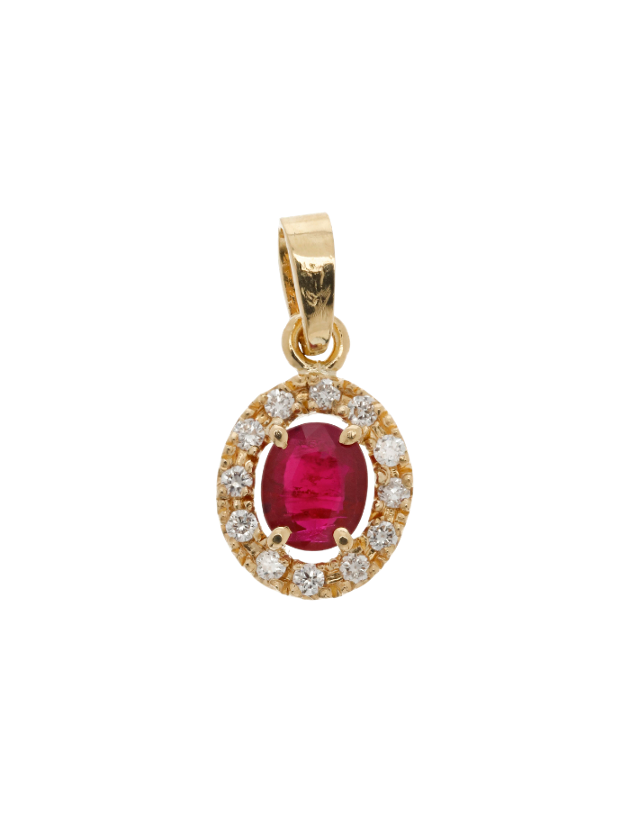 DIJE RUBí OVALADO Y HALO DIAMANTES