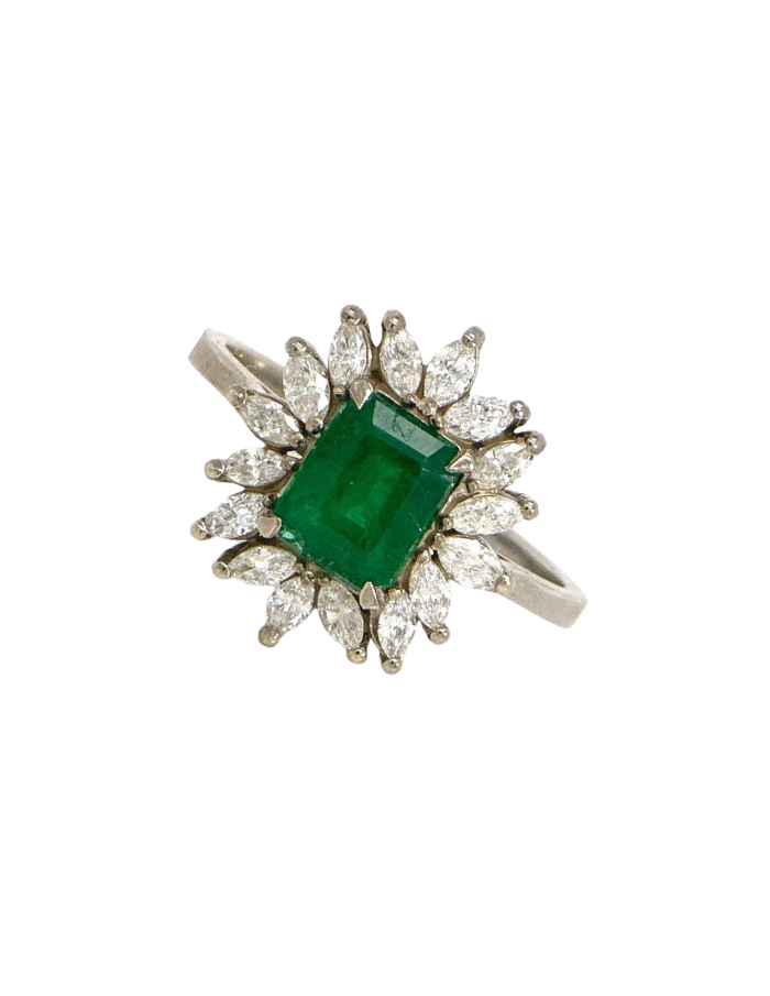 ANILLO ESMERALDA CUADRADA DIAMANTES MARQUISSE