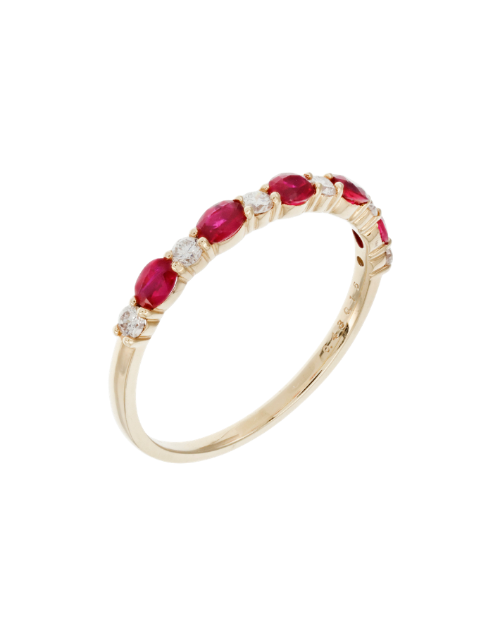 ANILLO RUBÍS OVALADOS Y DIAMANTES REDONDOS
