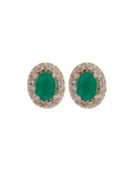 PAR DE ARETAS  ESMERALDAS OVALADAS HALO DIAMANTES